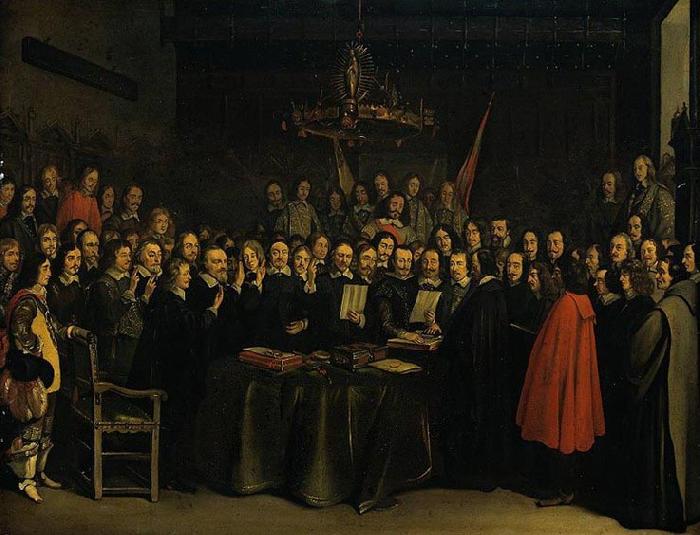 Gerard ter Borch the Younger Ratification of the Peace of Munster between Spain and the Dutch Republic in the town hall of Munster, 15 May 1648. oil painting image